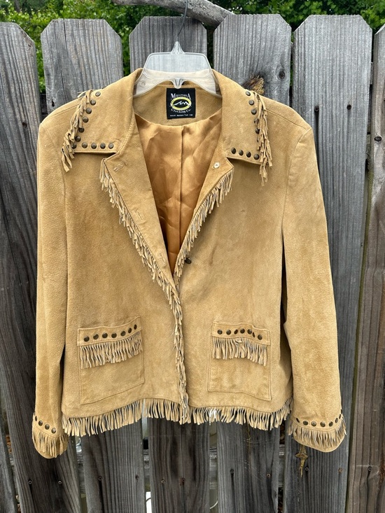 montana clothing co Jackets & Blazers - Boho Tan Suede Fringe & Stud Western Leather Jacket